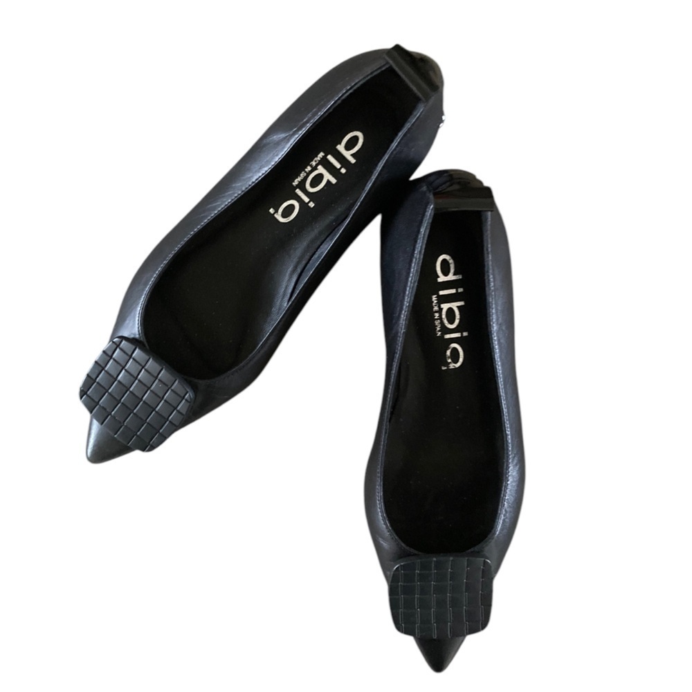 Dibia Women's Black Leather Flats Pointed Toe Architectural heel Made in Spain - Picture 3 of 12